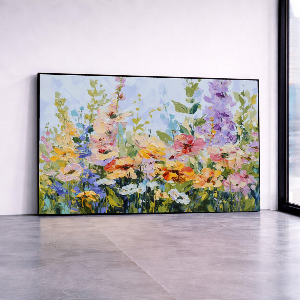 Vibrant Spring Floral Canvas Wall Art, Colorful Garden Flowers Painting, Impasto Style, Home Decor, Ready to Hang Canvas Canvas Print Art