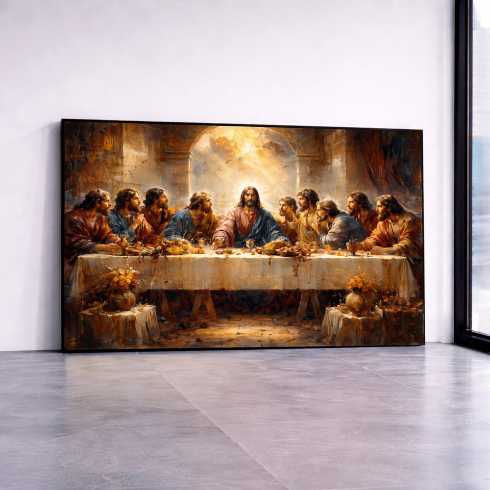 Last Supper Religious Canvas Art, Jesus Disciples Biblical Scene Print