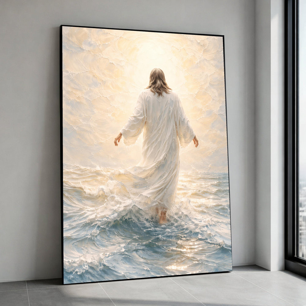 Jesus Walking on Water Canvas Print, Inspirational Religious Wall Art