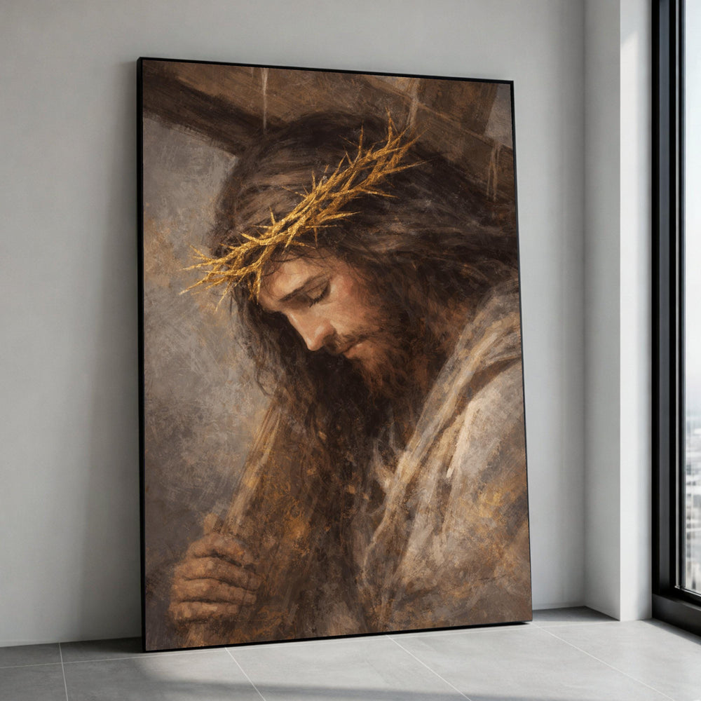 Jesus Christ Crown of Thorns Canvas Wall Art, Religious Christian Painting Print