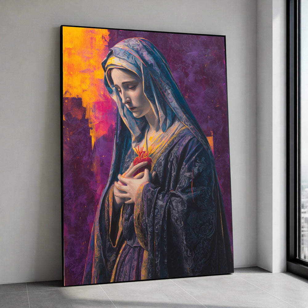 Sacred Heart Virgin Mary Canvas Art, Spiritual Christian Decor, Devotional Print