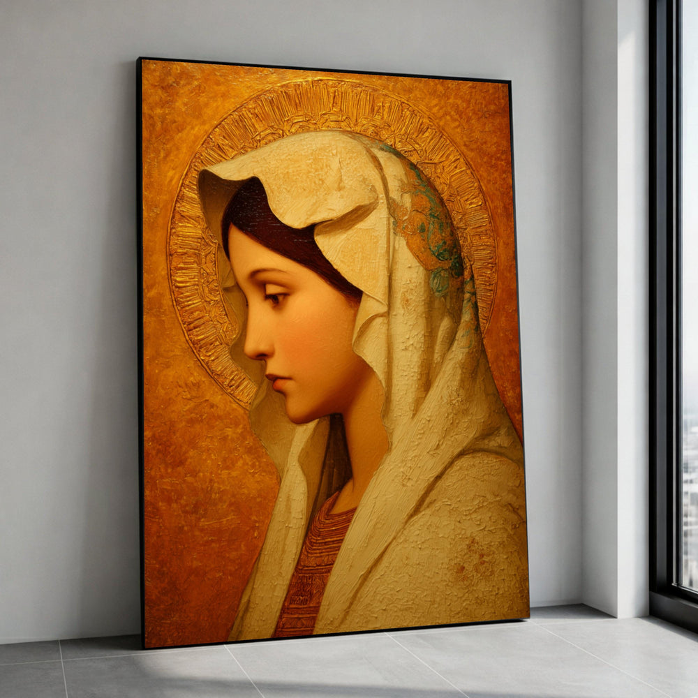 Virgin Mary Portrait Canvas, Religious Icon Painting, Spiritual Christian Wall Art