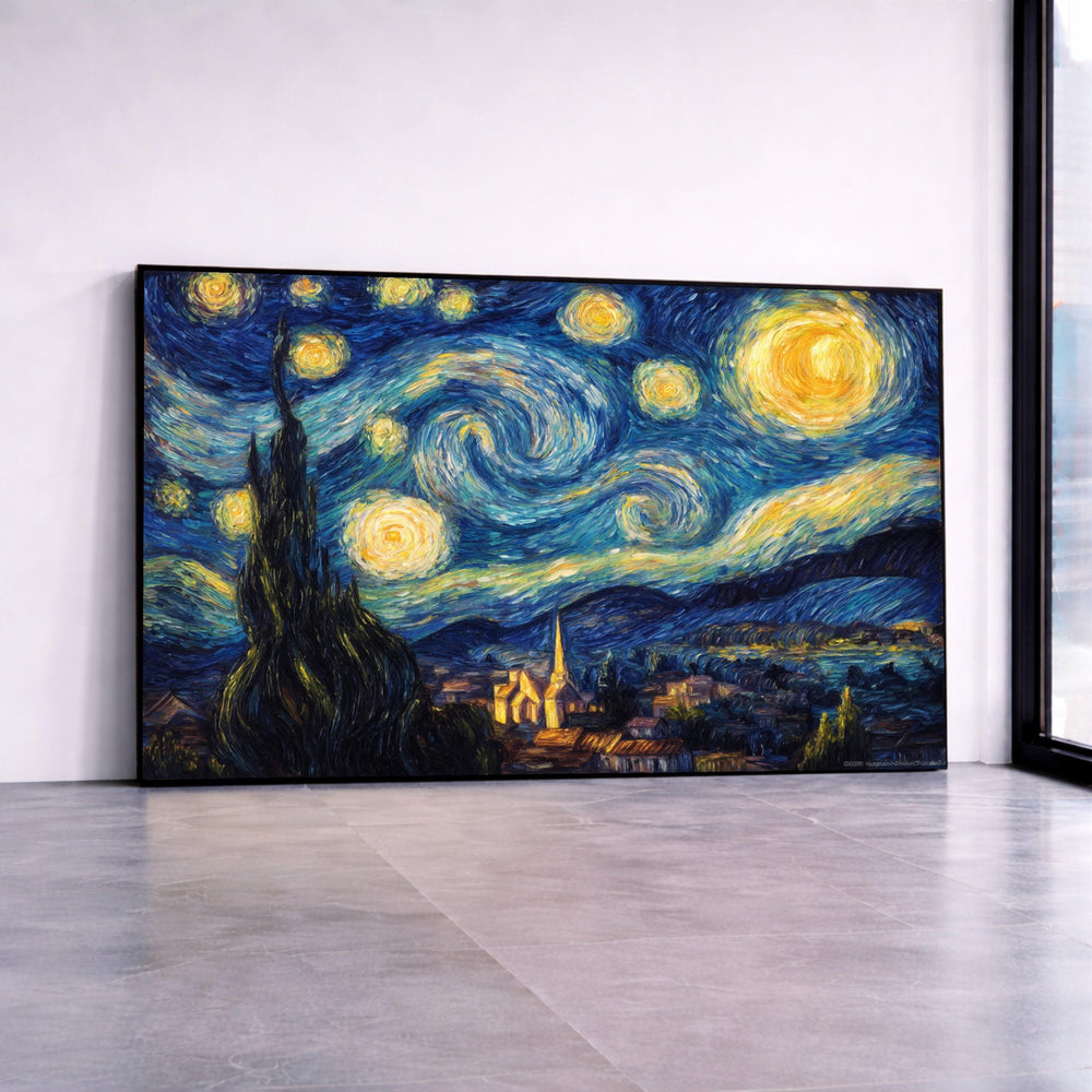Starry Night Canvas Print, Van Gogh Swirling Landscape Wall Art