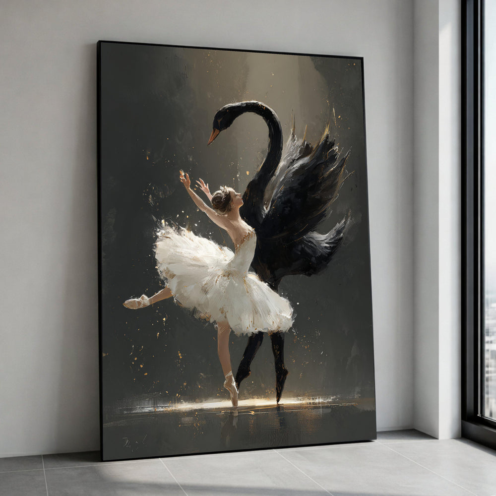 Ballet Dancer Black Swan Canvas Art Print, Romantic Wall Decor, Modern Painting