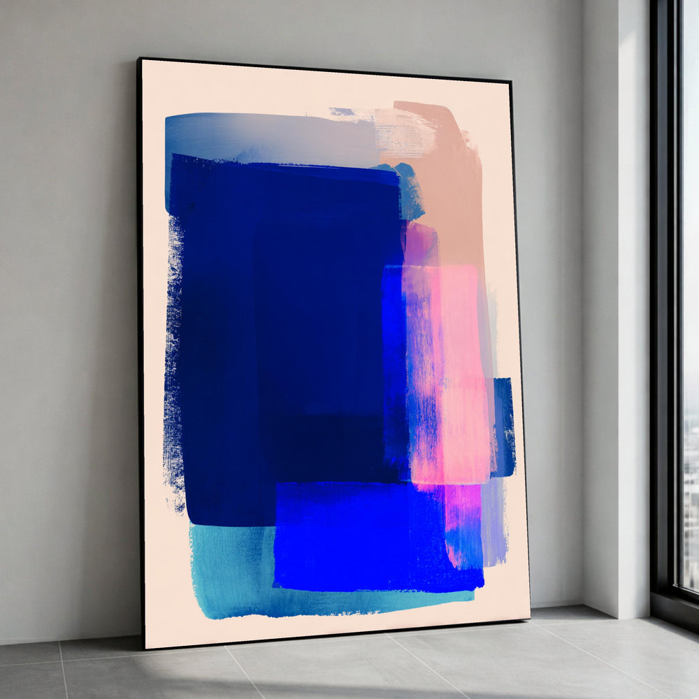 Modern Abstract Blue Canvas, Bold Color Block Wall Art, Contemporary Home Decor, Geometric Canvas Painting, Ready to Hang Canvas Print Art