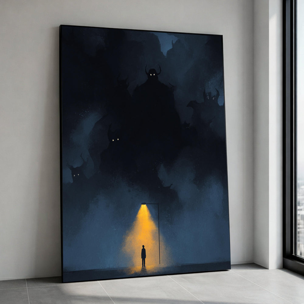 Dark Fantasy Canvas, Shadowy Monsters Wall Art, Moody Night Scene, Illuminated Figure Canvas, Mystical Horror Home Decor Canvas Print Art