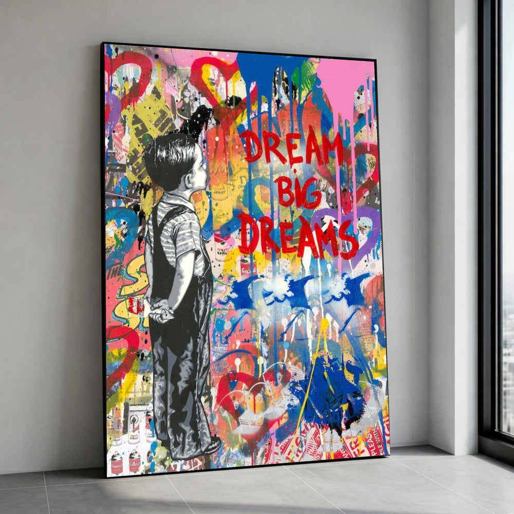 Dream Big Dreams Canvas, Urban Graffiti Art, Child Silhouette Print