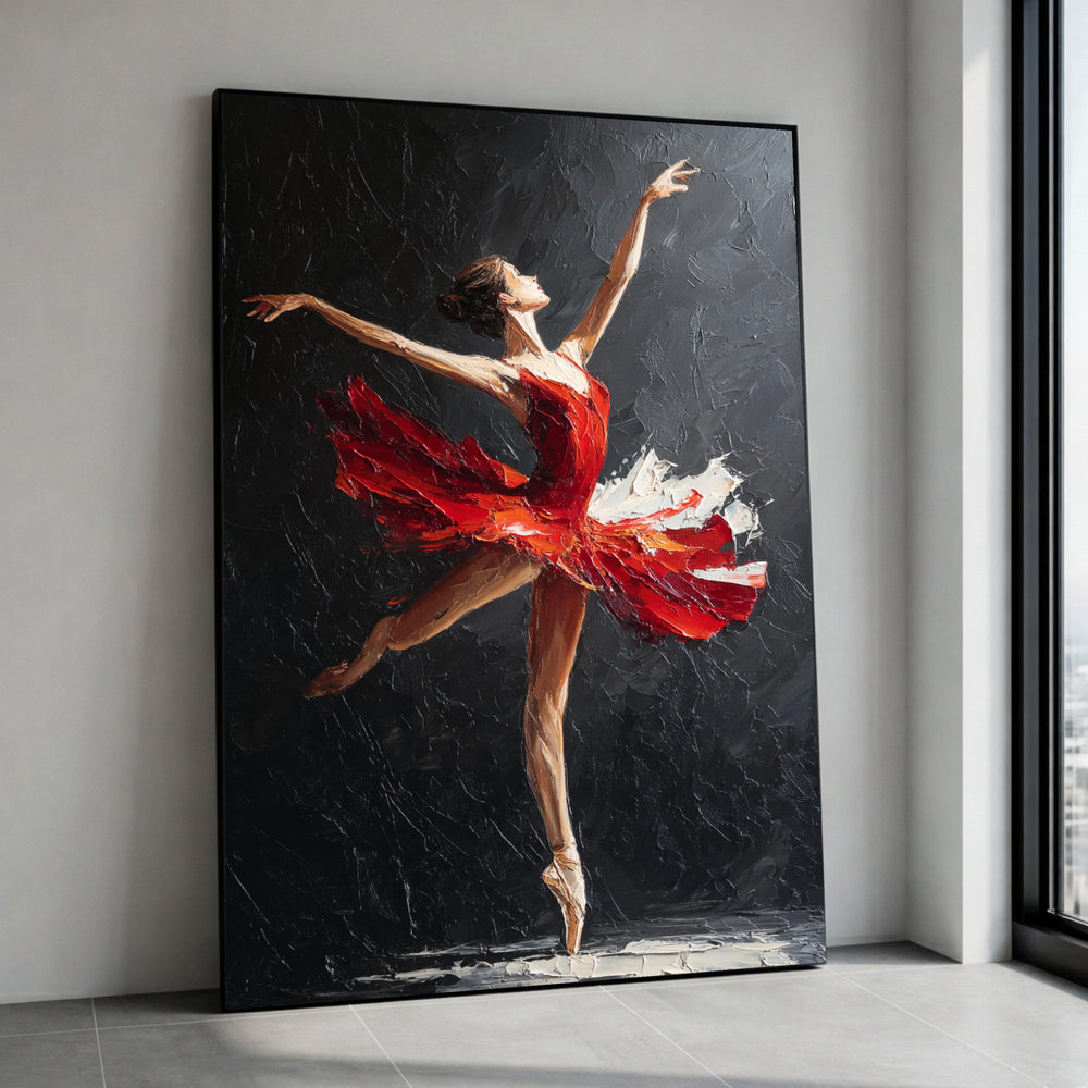 Elegant Ballerina Dance, Red Tutu Canvas, Ballet Wall Art, Contemporary Dance Painting, Canvas Art for Home Decor Canvas Print Art