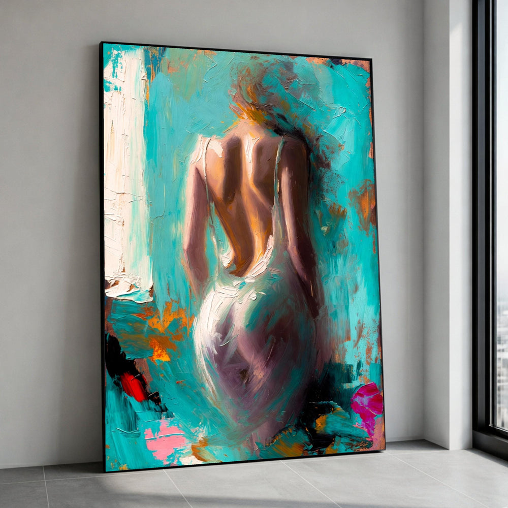 Elegant Woman Back Portrait, Abstract Impressionist Canvas, Contemporary Female Nude Art, Modern Wall Decor, Canvas Canvas Print Art