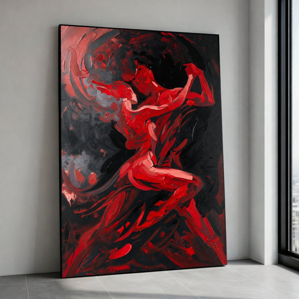 Passionate Dance Couple Canvas, Abstract Red and Black Wall Art, Romantic Expression Painting, Modern Home Décor, Canvas Canvas Print Art
