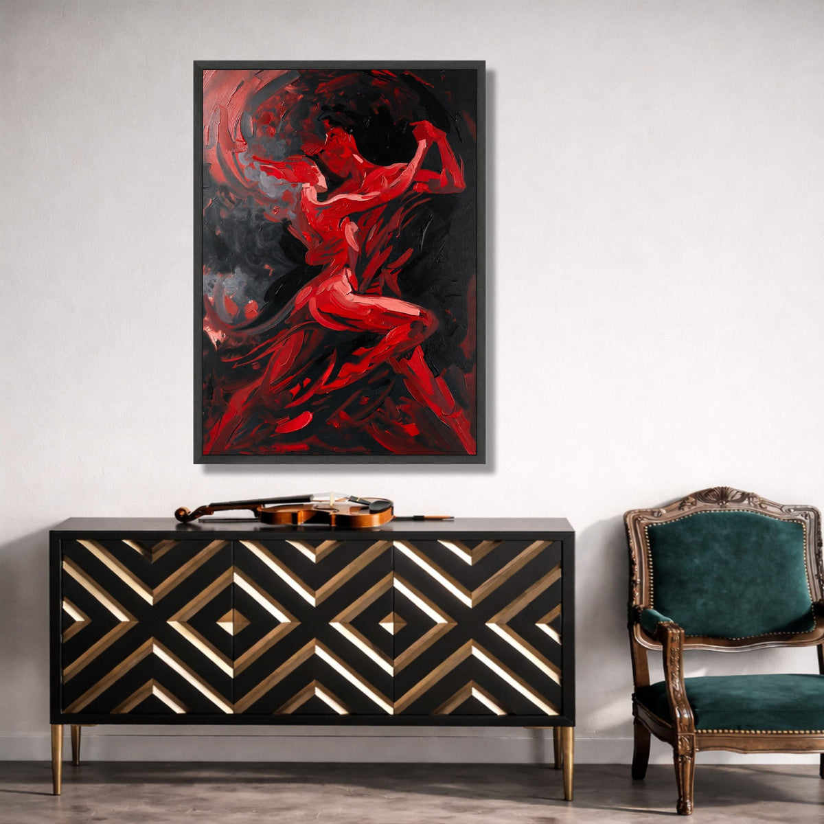 Passionate Dance Couple Canvas, Abstract Red and Black Wall Art, Romantic Expression Painting, Modern Home Décor, Canvas Canvas Print Art