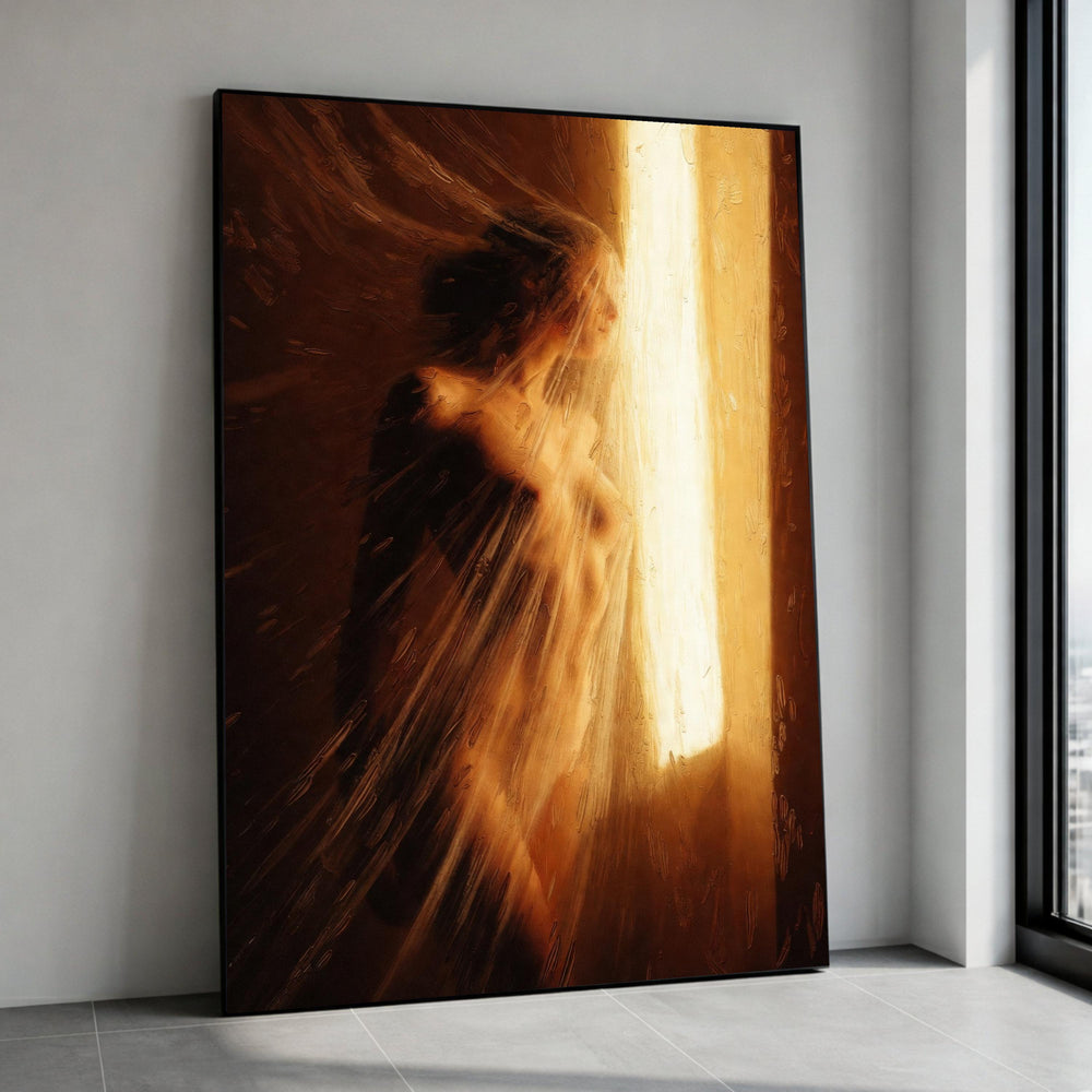 Ethereal Female Silhouette, Warm Light Canvas, Abstract Nude Art, Soft Glow Wall Decoration, Sensual Fine Art Canvas Canvas Print Art