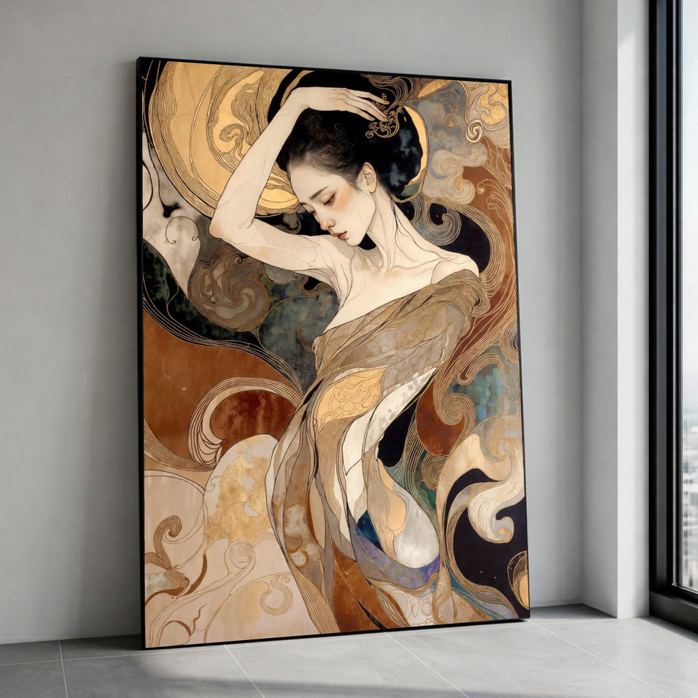 Elegant Woman Art Nouveau Canvas, Artistic Female Portrait Wall Art, Decorative Nude Figure Canvas, Modern Classic Home Canvas Print Art