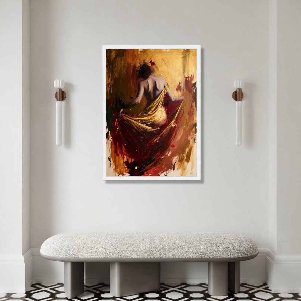 Abstract Nude Woman Canvas Wall Art, Golden Draped Figure Painting, Modern Expressionism Canvas, Bold Artistic Home Decor Canvas Print Art