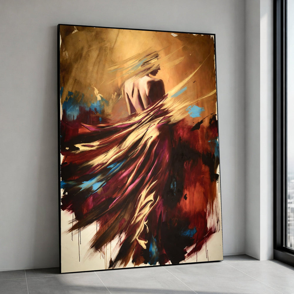 Abstract Woman Silhouette Canvas, Flowing Dress Wall Art, Modern Figurative Painting, Elegant Home Decor, Artistic Canvas Canvas Print Art