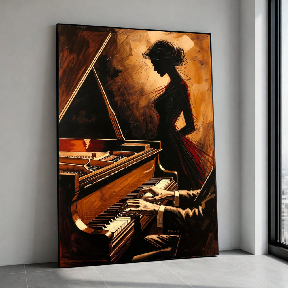 Elegant Piano Player and Silhouette Woman Canvas, Musical Wall Art, Jazz Theme Decor, Romantic Home Decoration, Fine Art Canvas Print Art