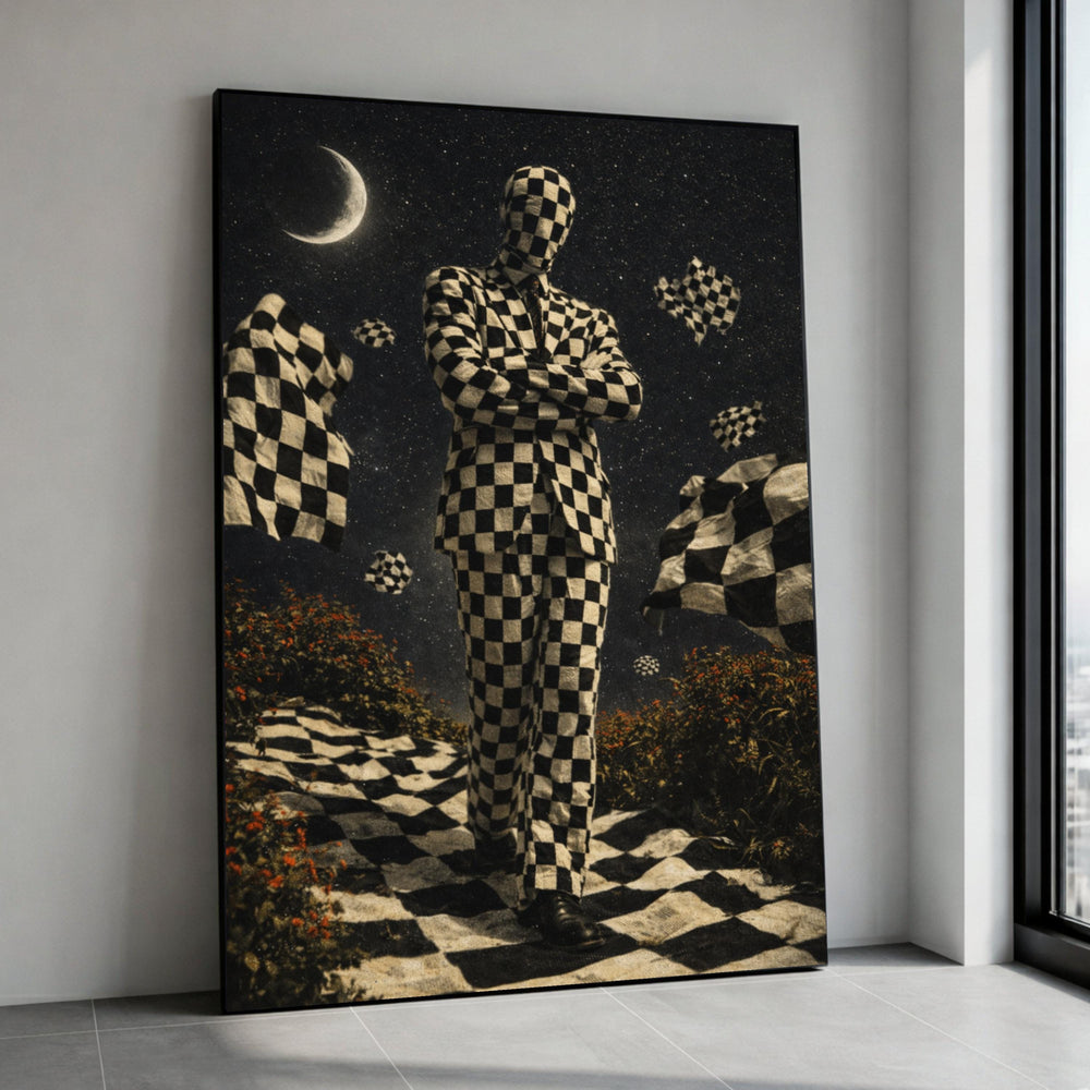 Surreal Checkerboard Man Canvas, Abstract Black and White Art, Modern Fantasy Wall Decor, Surrealism Canvas Wall Art, Canvas Print Art