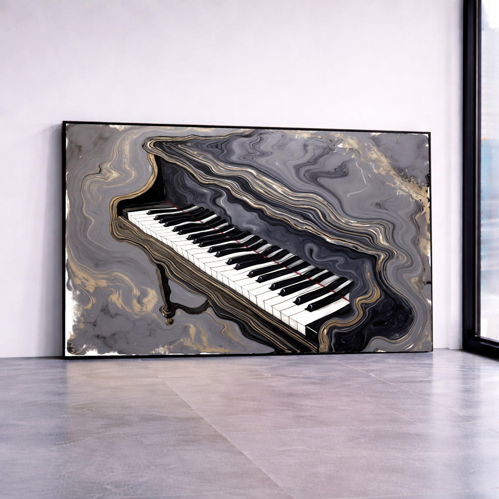 Elegant Piano Keys Canvas Art, Abstract Musical Instrument Wall Decor, Black and White Keyboard Painting, Home Music Room Canvas Print Art
