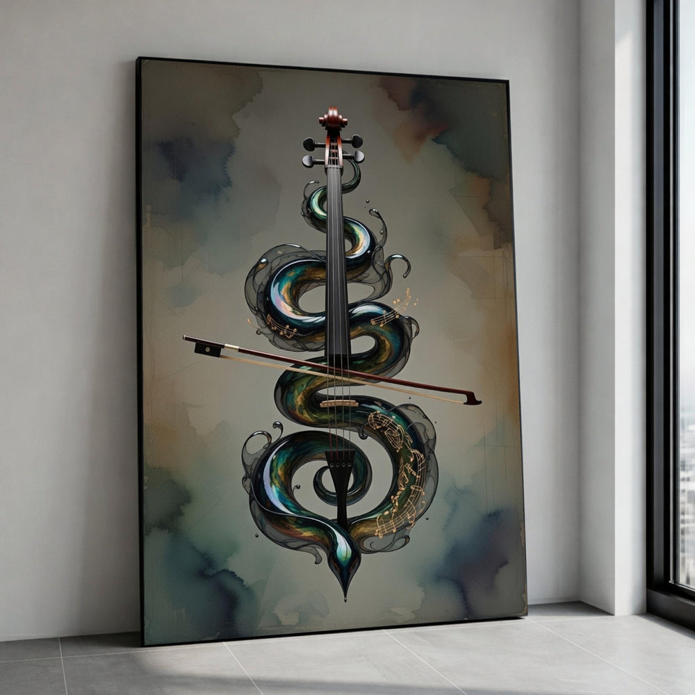 Abstract Violin Canvas Wall Art, Artistic Music Theme, Modern Musical Instrument Decor, Serpent Design Canvas, Home Music Canvas Print Art