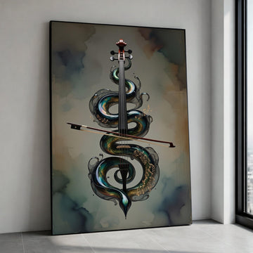 Abstract Violin Canvas Wall Art, Artistic Music Theme, Modern Musical Instrument Decor, Serpent Design Canvas, Home Music Canvas Print Art