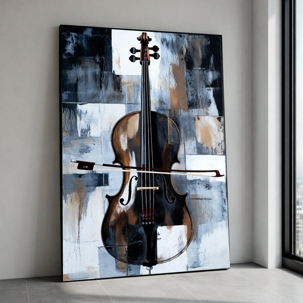 Elegant Cello Canvas Wall Art, Abstract Musical Instrument Painting, Vintage String Music Decor, Modern Home Decoration, Canvas Print Art