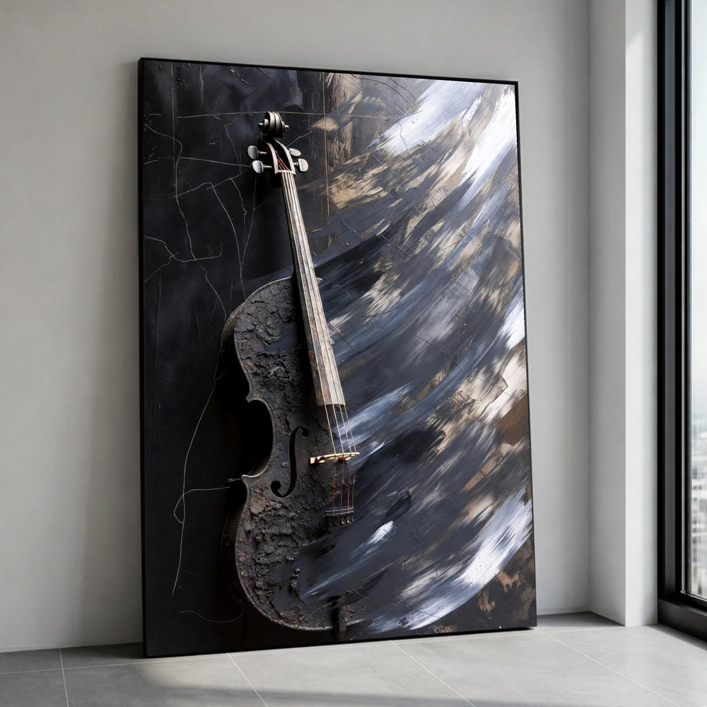 Rustic Violin Canvas Wall Art, Abstract Musical Instrument Painting, Brown and Gray Home Decor, Vintage Music Canvas Art Canvas Print Art