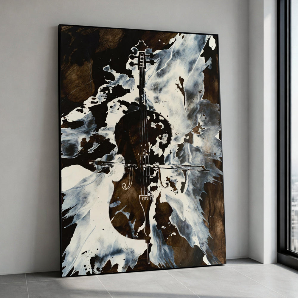 Abstract Violin Canvas Wall Art, Musical Instrument Painting, Modern Black and White Art, Home Music Room Decoration, Ready Canvas Print Art