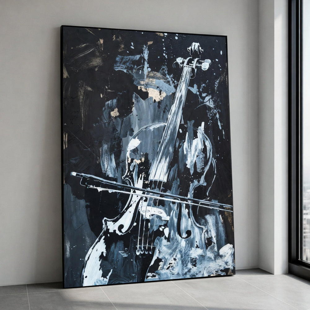Abstract Violin Canvas Wall Art, Black and White Musical Instrument Painting, Modern Music Decor, Artistic String Canvas Print Art