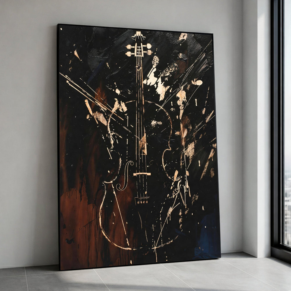 Abstract Violin Canvas Art, Musical Instrument Wall Decor, Dark Modern Music Painting, Contemporary Artistic Violin Design, Canvas Print Art