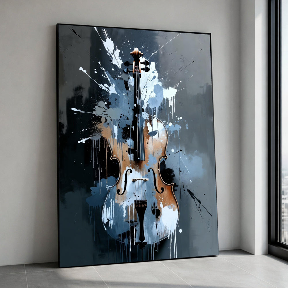 Abstract Violin Canvas Wall Art, Music Instrument Painting, Splatter Style Home Decor, Modern Musical Artwork, Ready to Canvas Print Art
