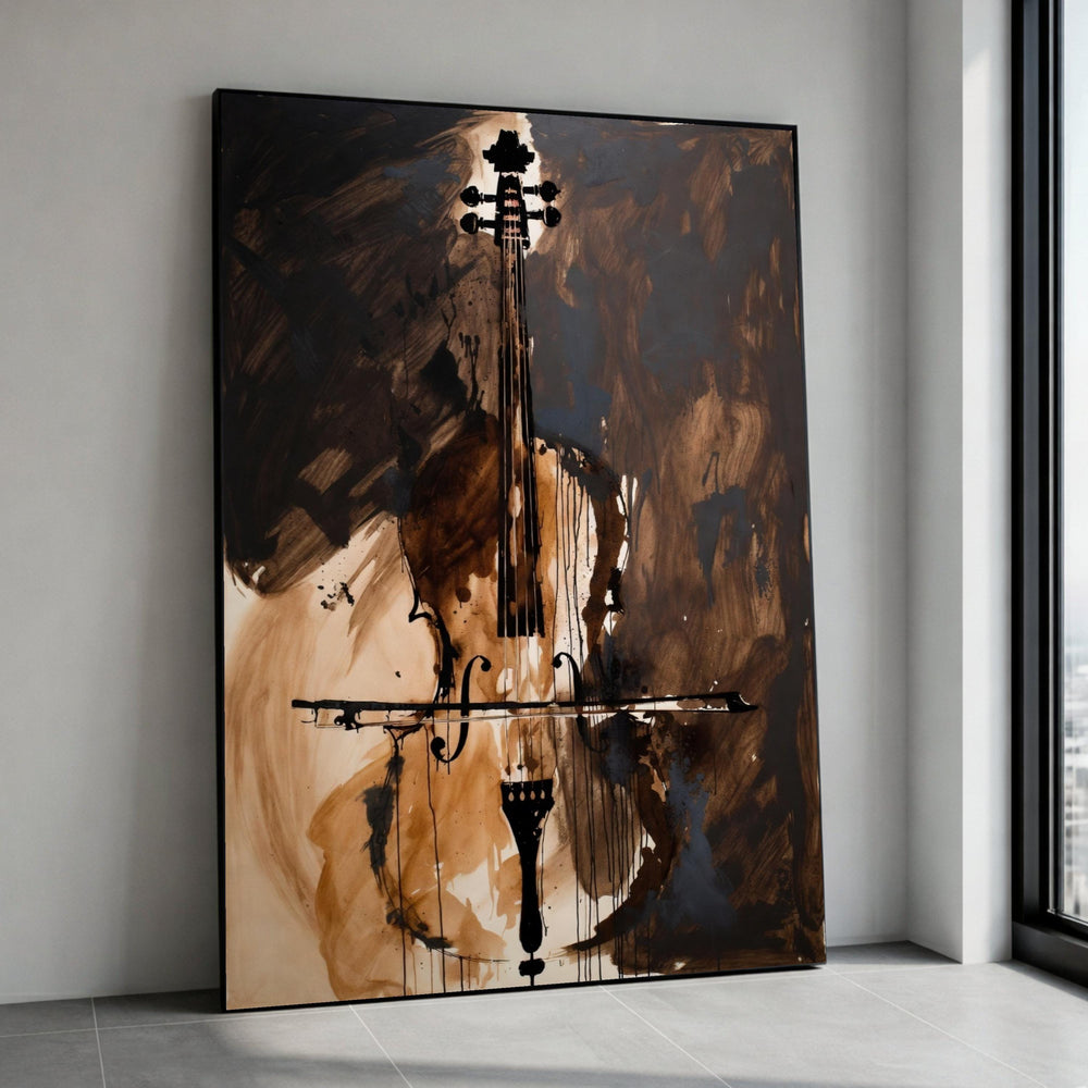 Abstract Cello Canvas Art, Brown Music Instrument Painting, Modern Wall Art, Musical Home Decor, Ready to Hang Canvas Canvas Print Art