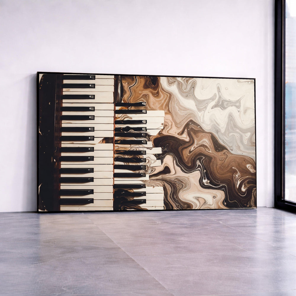 Vintage Piano Keys Abstract Canvas, Music Instrument Wall Art, Brown Swirl Artistic Decor, Music Lover Gift Canvas, Ready Canvas Print Art