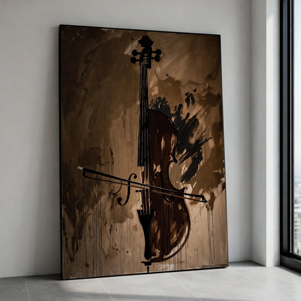 Abstract Violin Canvas Wall Art, Musical Instrument Painting, Brown Music Room Decor, Contemporary Canvas Art for Home, Canvas Print Art