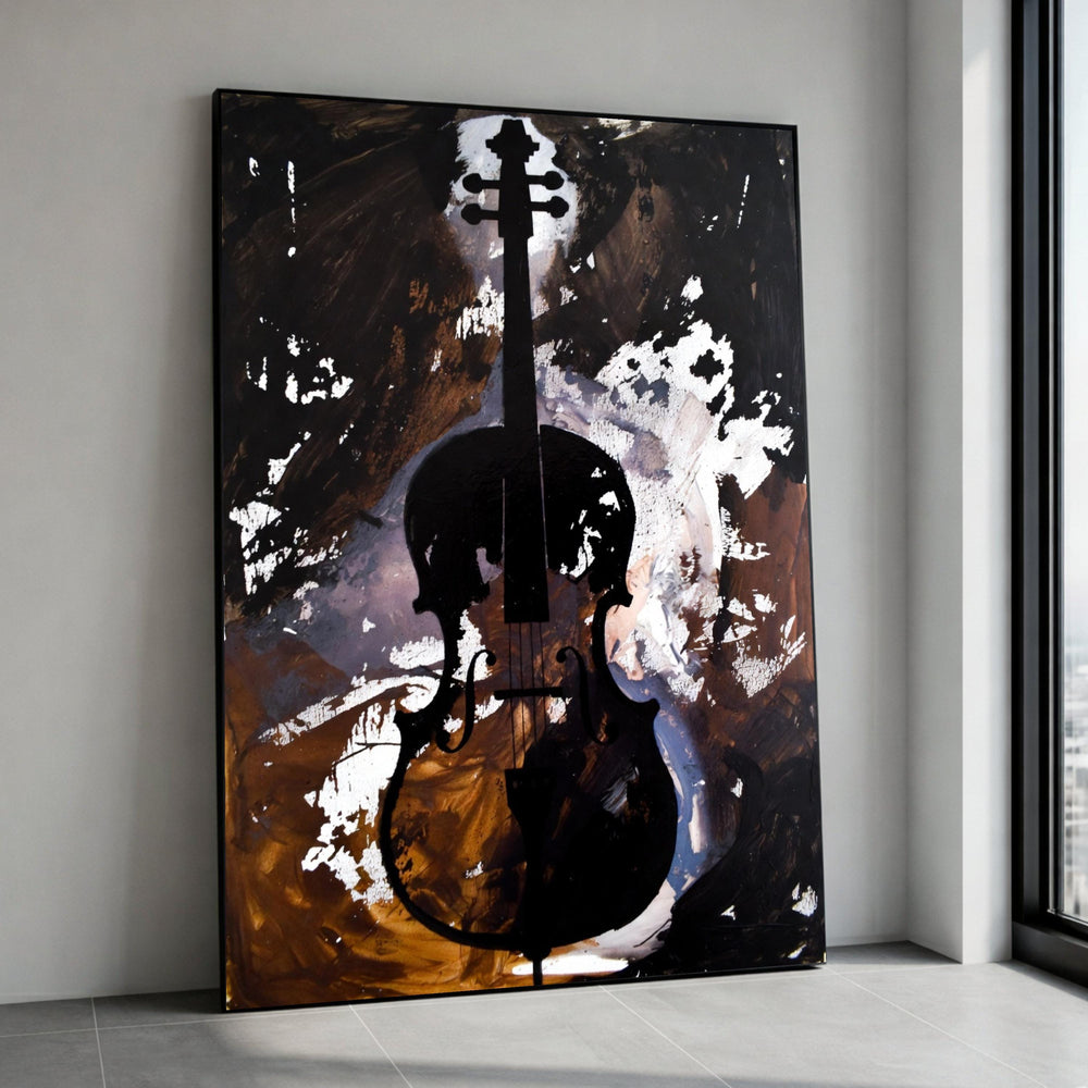 Abstract Violin Silhouette Canvas, Musical Instrument Wall Art, Modern Music Decor, Dark Brown and Black Canvas, Ready to Canvas Print Art