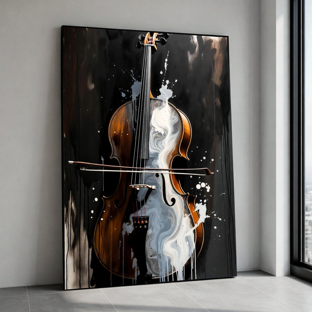 Abstract Cello Canvas Wall Art, Musical Instrument Decor, Modern Fluid Art Painting, Music Room Canvas, Artistic Home Canvas Print Art