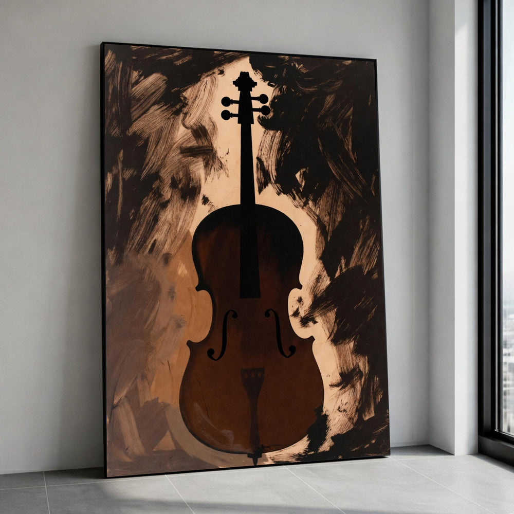 Elegant Violin Silhouette Canvas Wall Art, Musical Instrument Decor, Abstract Brown and Black Painting, Music Lover Gift, Canvas Print Art