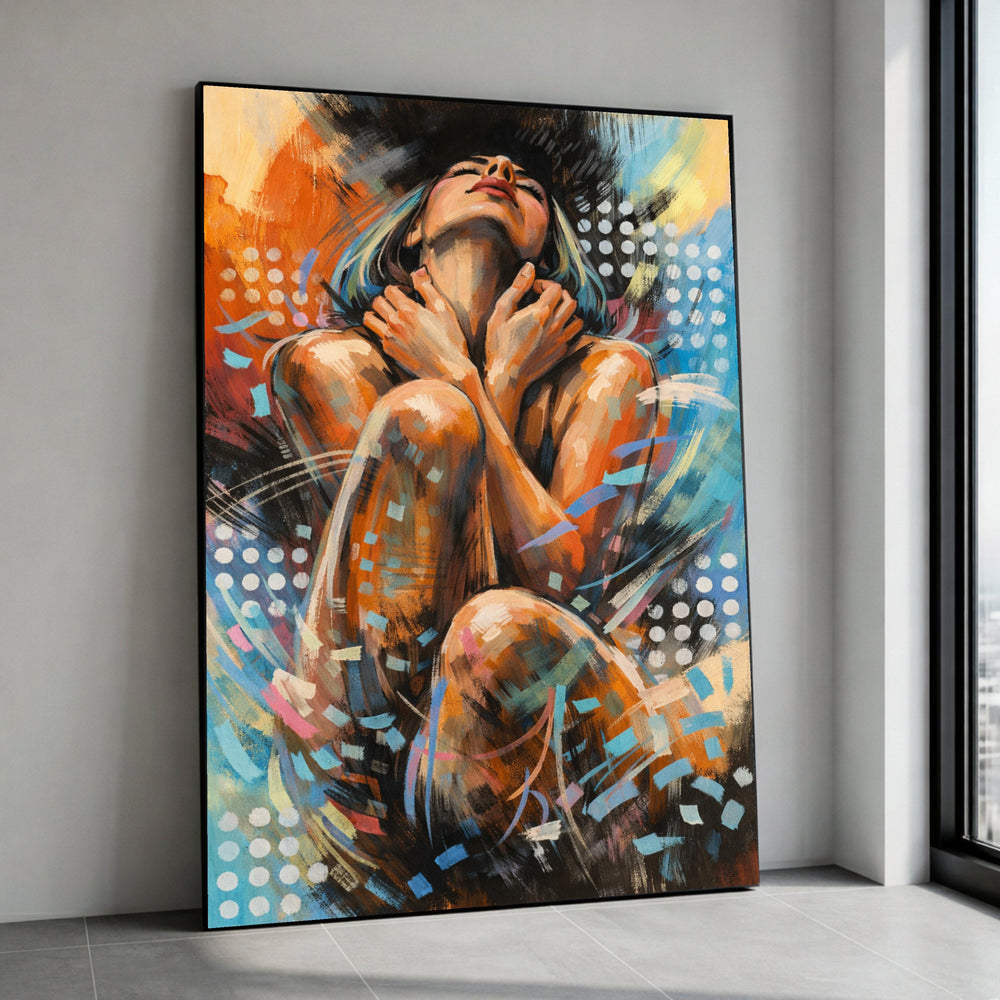 Abstract Woman Embrace Canvas, Modern Figurative Art, Emotional Expression Wall Art, Colorful Contemporary Painting, Home Canvas Print Art