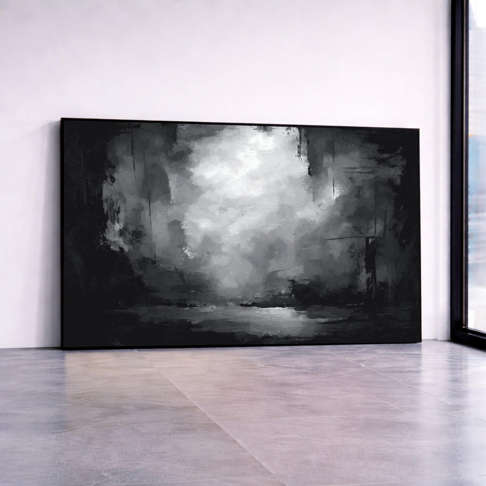 Monochrome Abstract Landscape Canvas, Black and White Wall Art, Moody Misty Scene, Modern Home Decoration, Canvas Painting Canvas Print Art