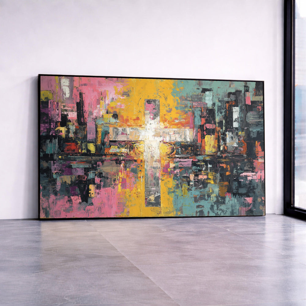 Abstract Cross Canvas Wall Art, Modern Religious Painting, Colorful Spiritual Canvas, Contemporary Christian Wall Decor, Canvas Print Art