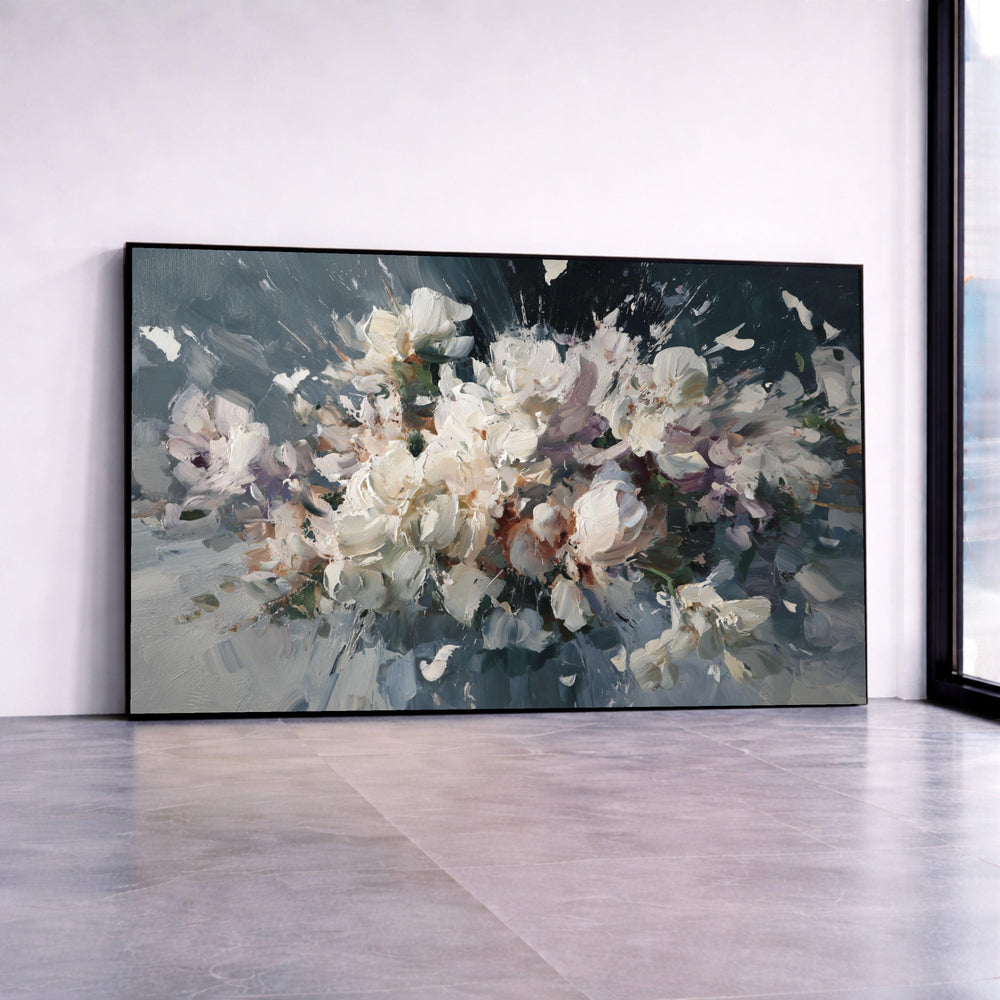White Floral Bouquet Canvas, Impasto Flower Wall Art, Modern Abstract Canvas Painting, Elegant Home Decor, Ready to Hang Canvas Print Art