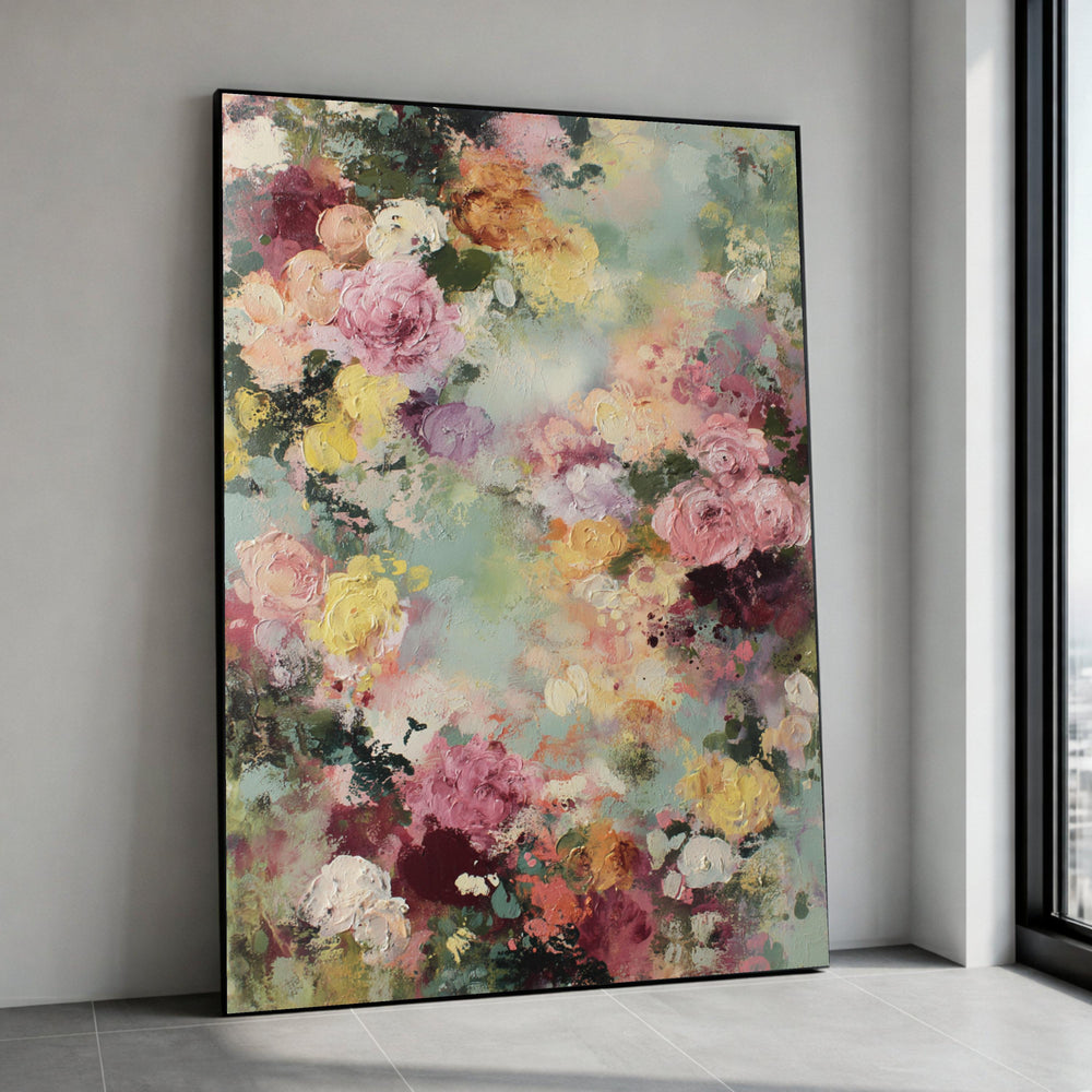 Vibrant Floral Abstract Canvas, Garden Flowers Wall Art, Colorful Spring Bouquet Painting, Home Decor Canvas, Ready to Hang Canvas Print Art