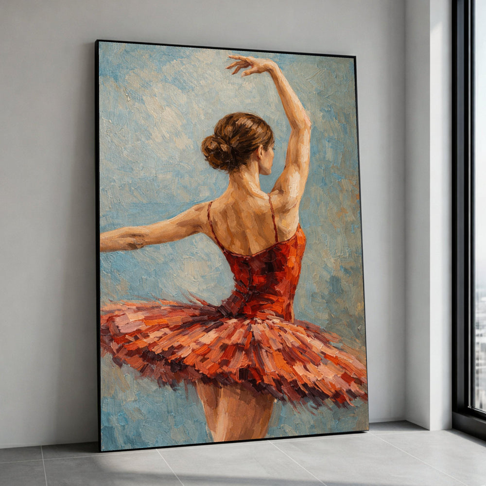 Elegant Ballerina Dance Canvas, Red Tutu Ballet Art, Figurative Wall Decoration, Painting Print, Graceful Dance Room Decor Canvas Print Art