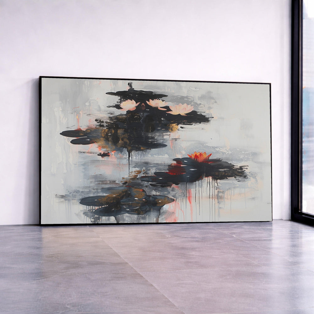 Abstract Water Lilies Canvas Wall Art, Modern Floral Painting, Contemporary Botanical Canvas, Home Décor, Ready to Hang Canvas Print Art