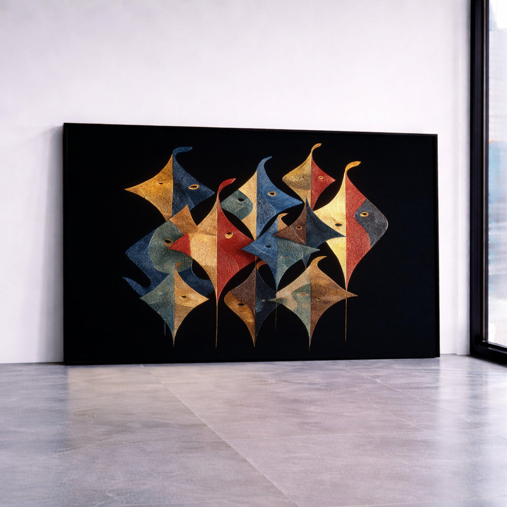 Abstract Colorful Fish Canvas Wall Art, Modern Geometric Ocean Decor, Unique Marine Life Canvas, Contemporary Home Canvas Print Art