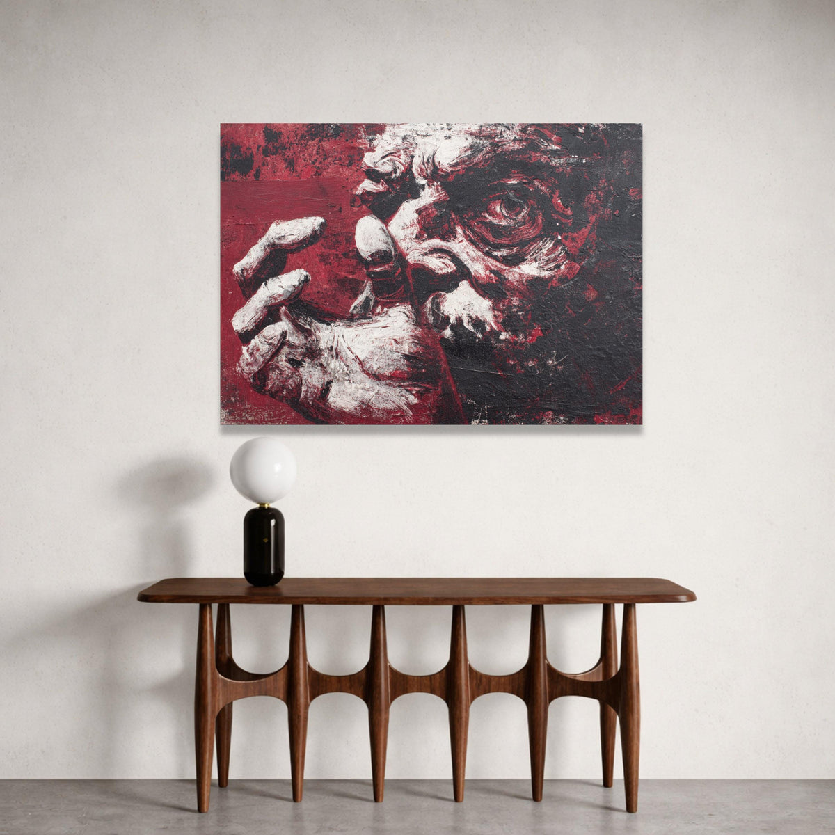 Intense Expression Canvas Wall Art, Abstract Human Face Painting, Red Black White Emotional Portrait Canvas, Modern Home Canvas Print Art