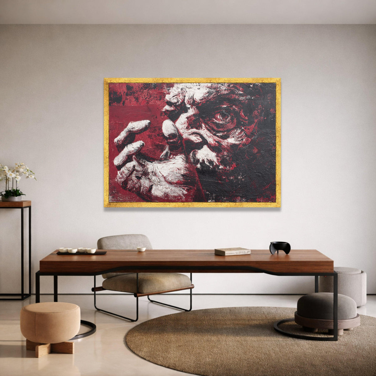 Intense Expression Canvas Wall Art, Abstract Human Face Painting, Red Black White Emotional Portrait Canvas, Modern Home Canvas Print Art