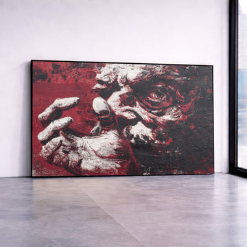Intense Expression Canvas Wall Art, Abstract Human Face Painting, Red Black White Emotional Portrait Canvas, Modern Home Canvas Print Art