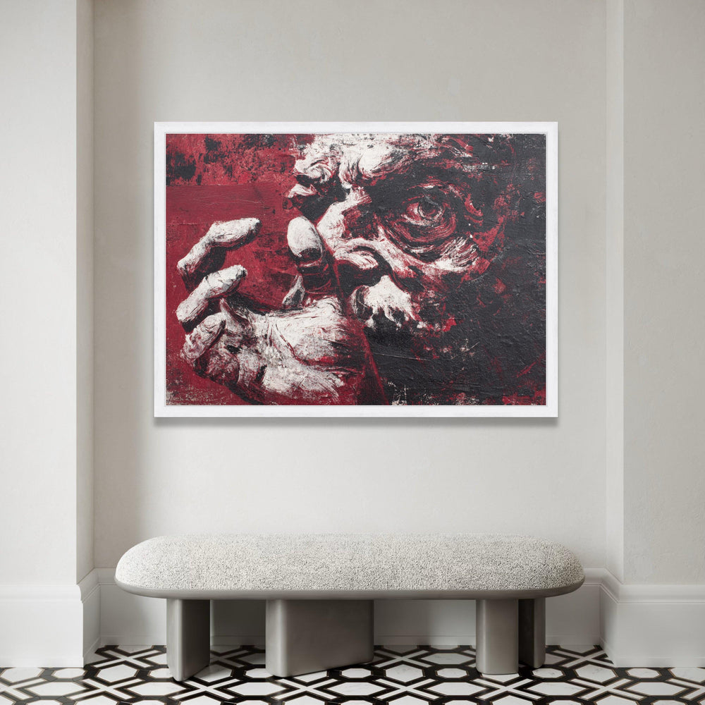 Intense Expression Canvas Wall Art, Abstract Human Face Painting, Red Black White Emotional Portrait Canvas, Modern Home Canvas Print Art