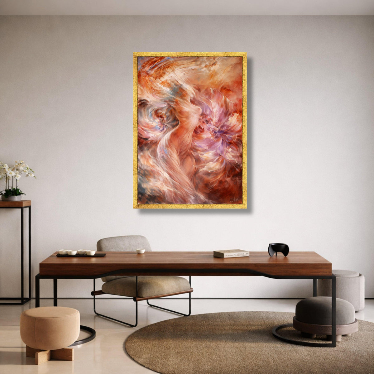Abstract Flowing Nude Figure Canvas, Modern Figurative Art, Ethereal Woman Painting, Soft Pastel Floral Canvas, Canvas Print Art