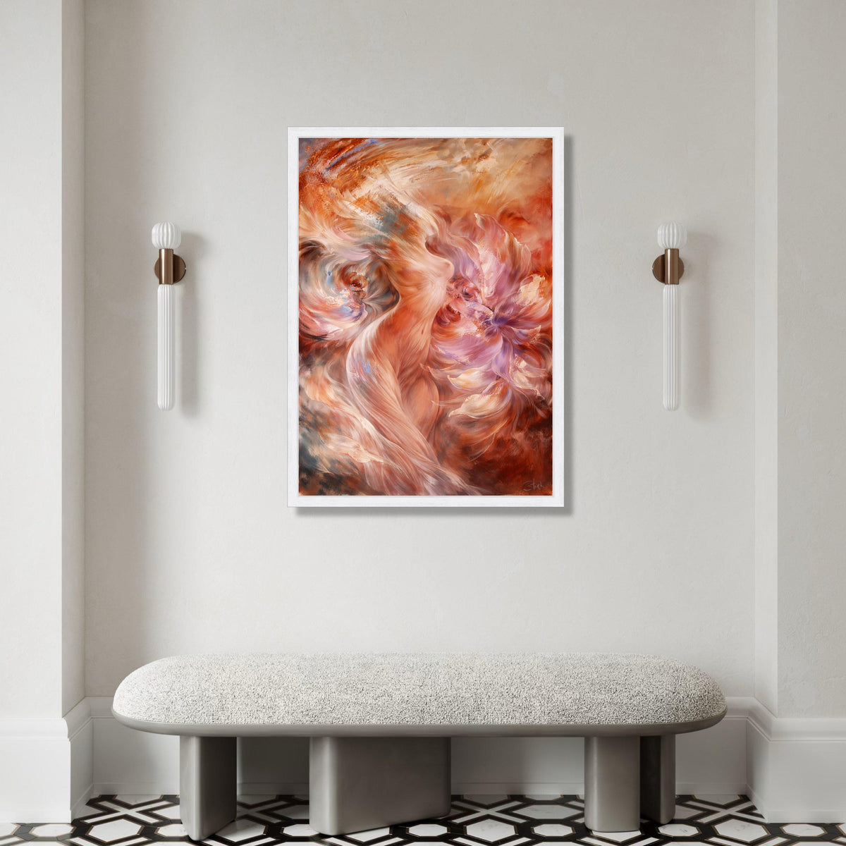 Abstract Flowing Nude Figure Canvas, Modern Figurative Art, Ethereal Woman Painting, Soft Pastel Floral Canvas, Canvas Print Art